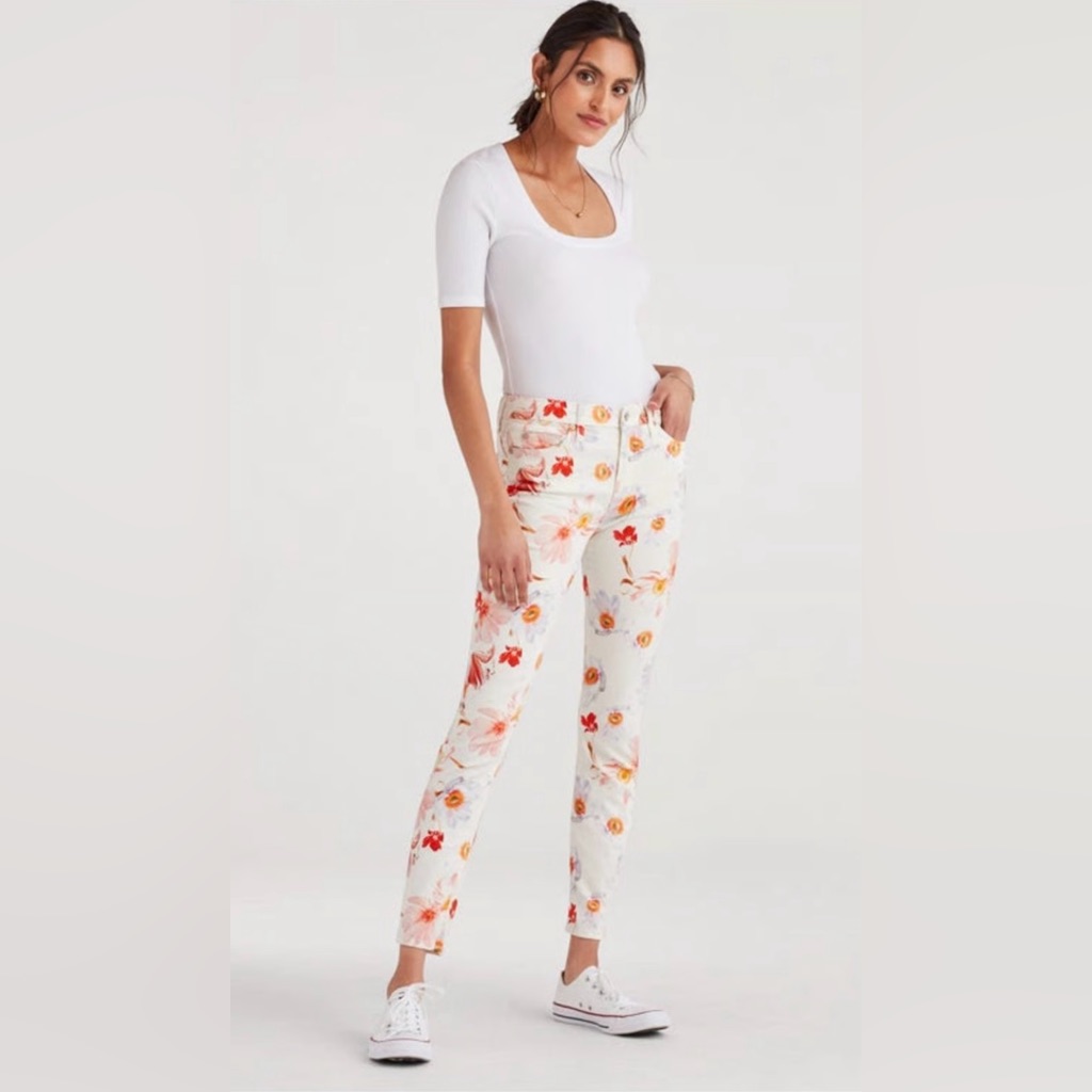 7 For All Mankind White Floral Skinny Jeans Size 24